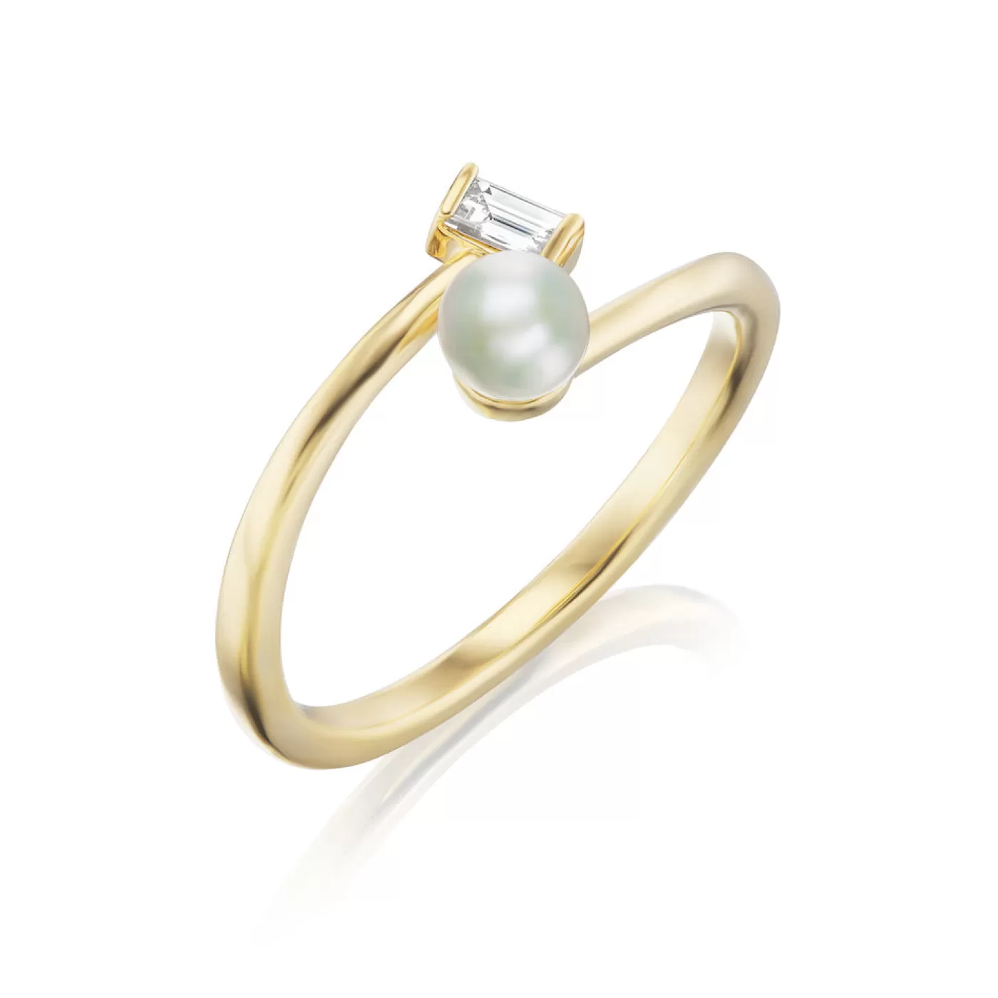 KBH Jewels Akoya Pearl and Emerald Cut Diamond Ring Best Sale