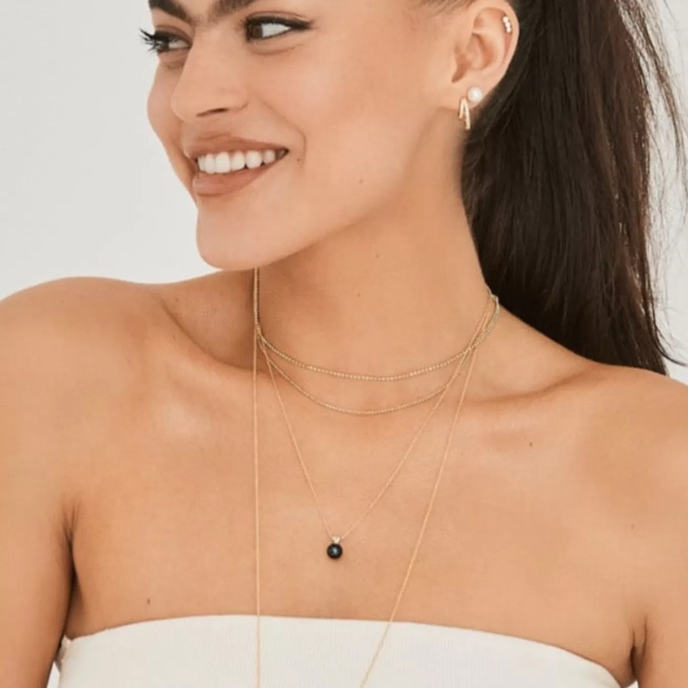 KBH Jewels Black Akoya Pearl Necklace 14K Yellow Gold Best Sale