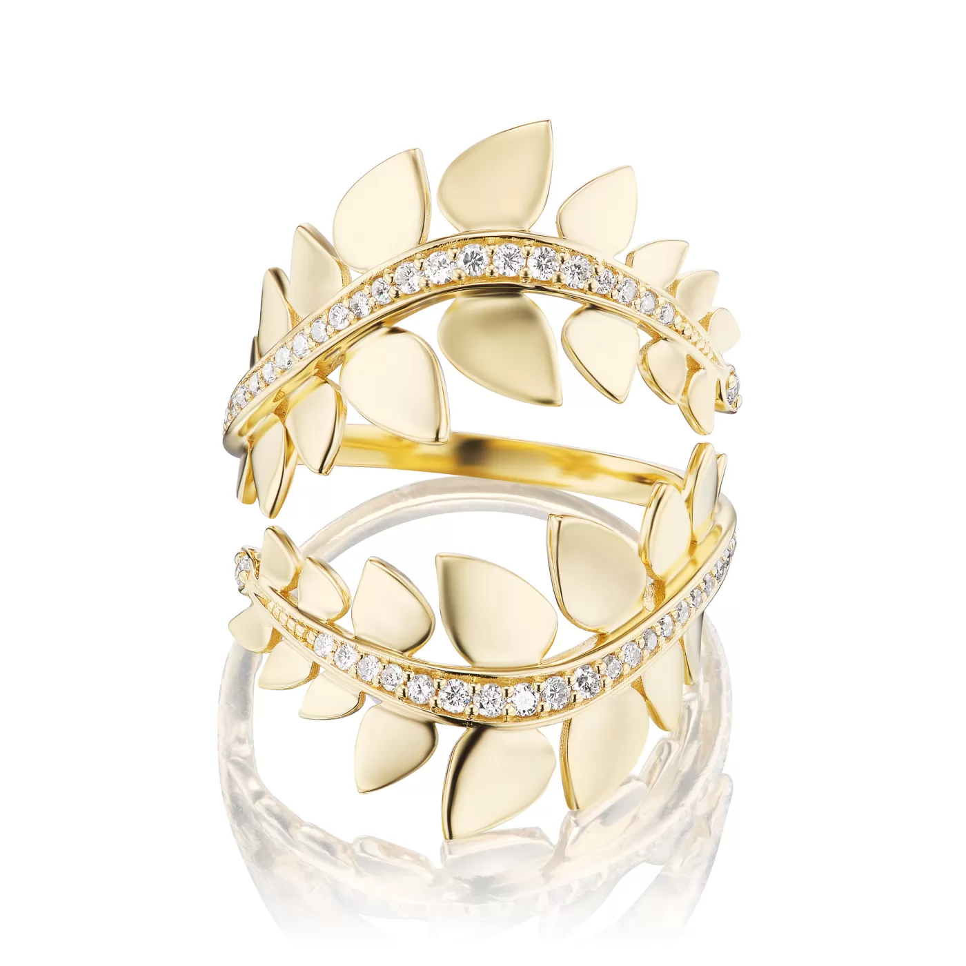 KBH Jewels Double Leaf Climber Ring 14K Yellow Gold Fashion