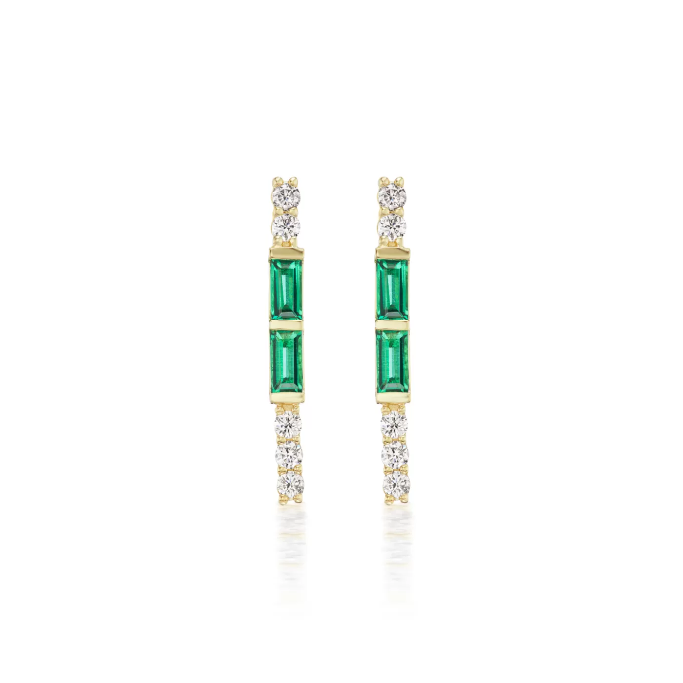 KBH Jewels Emerald Baguette Bar Yellow Gold Fashion