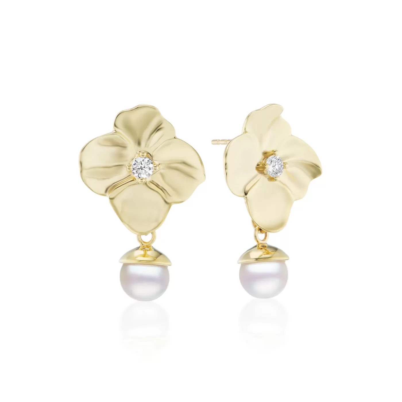 KBH Jewels Flower Power Pearl Diamond Earrings Yellow Gold Shop