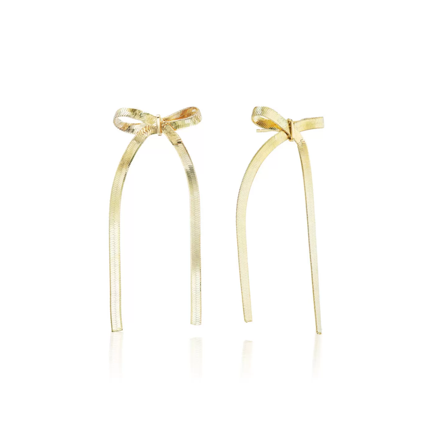 KBH Jewels Gold Bow Herringbone Dangle Stud Earrings 14K Yellow Gold Outlet