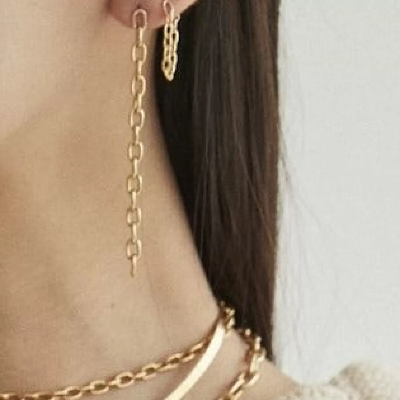 KBH Jewels Mini Chain Link Loop Earrings Yellow Gold Fashion